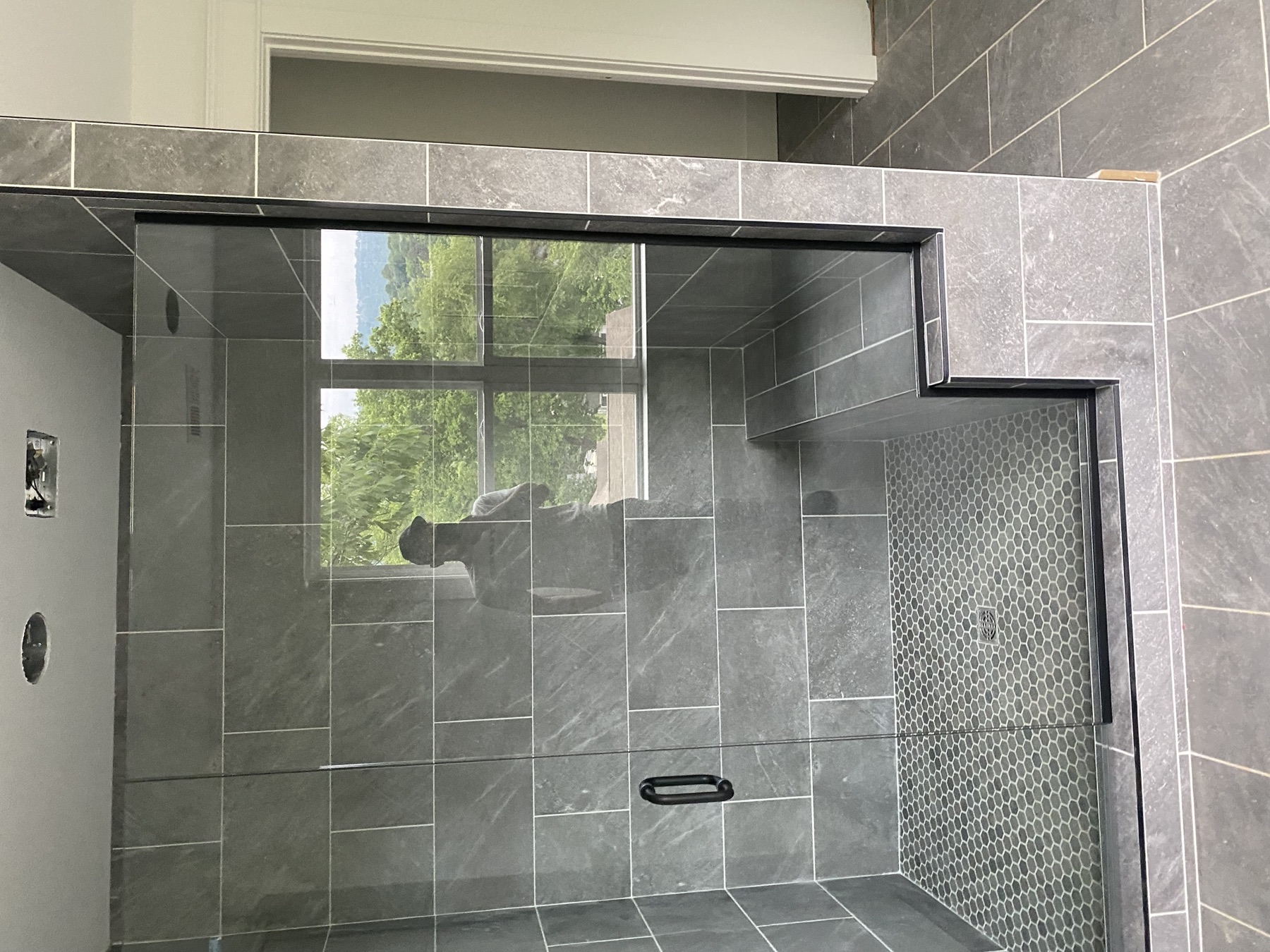 Walk-in shower · glass enclosure